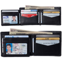 Alpine Swiss Mens Leather RFID Wallet 2 ID Windows Bifold Divided Bill Section Size