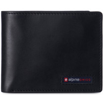 Alpine Swiss Mens Commuter RFID Bifold Wallet 2 ID Windows Divided Bill Section Size