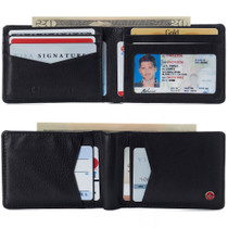 Alpine Swiss Mens Slimfold Wallet RFID Safe Bifold Genuine Leather ID Window Size
