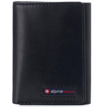 Alpine Swiss Leon Mens RFID Protected Trifold Genuine Leather Wallet ID Window Size