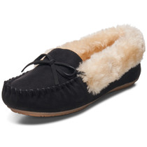 AlpineSwiss Leah Womens Shearling Moccasin Slippers Faux Fur Slip On House Shoes Size