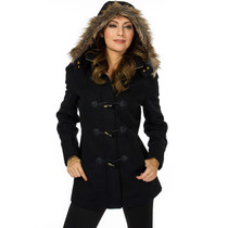 Alpine Swiss Duffy Womens Hooded Parka Fur Trim Wool Coat Toggle Button Jacket Size