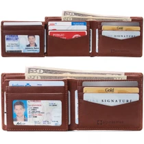 Alpine Swiss Mens Wallet RFID Protected Leather Mens Wallet Spencer Bifold with Divided Bill Section Gift Box 2 ID Windows 14 Card & Storage Pockets for Organization
