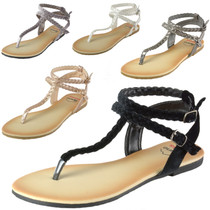 Alpine Swiss Womens Gladiator Sandals Braided T-Strap Slingback Roman Flats Size