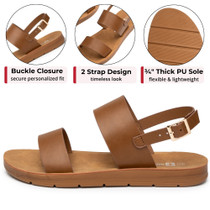 Alpine Swiss Beth Womens Sandals | Flat Two Strap Buckle Summer Shoes | Comfortable Everyday Footbed Slides | Casual Slip On Sandals for Women