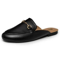 Alpine Swiss Erin Womens Flat Mules Loafers Round Toe Blackless Slide on Shoes Size