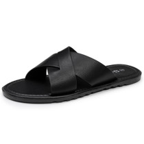 Alpine Swiss Hugo Mens Vegan Leather Slide Sandals Dressy Comfy Indoor Outdoor Shoes Cross Strap Design for Casual Elevated Wear Anti-Slip Flip Flops Size
