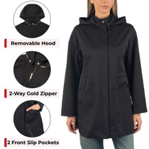 Alpine Swiss Lorie Womens Rain Jacket Removable Hood Long Rain Coat Trench Coat Windbreaker