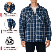 Alpine Swiss Mens Felix Fleece Lined Flannel Jacket Heavyweight Yet Soft Zip-Up Plaid Shirt Shacket Warm Winter Outerwear