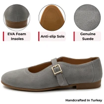 Alpine Swiss Irene Womens Leather Mary Jane Ballet Flats Round Toe Slip On Shoes Buckle Strap Dressy Comfortable Work Flats