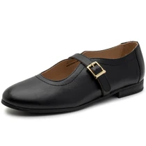 Alpine Swiss Irene Womens Leather Mary Jane Ballet Flats Round Toe Slip On Shoes Buckle Strap Dressy Comfortable Work Flats