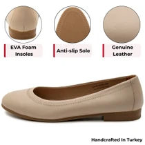 Alpine Swiss Wendy Womens Leather Ballet Flats Classic Round Toe Slip On Shoes Comfortable Professional Dressy Work Flats