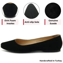 Alpine Swiss Julia Womens Leather Pointed Toe Ballet Flats Comfortable Slip On Shoes Business Casual Dressy Work Flats