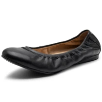 Alpine Swiss Sarah Womens Leather Ballet Flats Round Toe Slip On Cushioned Comfortable Flats Dressy Professional Work Shoes