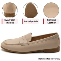 Alpine Swiss Helen Womens Leather Penny Loafers Comfortable Slip On Flat Shoes Dressy Professional Office Work Flats