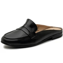 Alpine Swiss Linda Womens Leather Mule Loafers Backless Penny Loafers Dressy Mule Slides Comfortable Slip On Flats Work Shoes