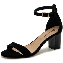 Alpine Swiss Janet Womens Leather Ankle Strap Low Heel Sandals Open Toe Strappy Chunky Heels Comfort Dressy Pumps Party Shoes