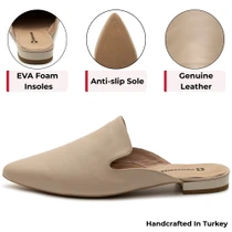 Alpine Swiss Diane Womens Leather Mules Pointed Toe Slip On Flats Backless Loafers Comfort Dressy Business Casual Work Shoes