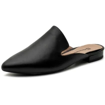 Alpine Swiss Diane Womens Leather Mules Pointed Toe Slip On Flats Backless Loafers Comfort Dressy Business Casual Work Shoes