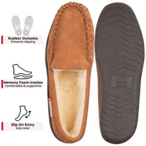 Alpine Swiss Men’s Moccasin Slippers Genuine Suede Slip-On House Shoes Memory Foam Insoles Plush Faux Shearling Lining Comfortable Indoor Outdoor Slipper with Anti-Slip Rubber Sole