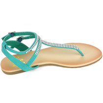Alpine Swiss Womens Rhinestone T-Strap Sandals Ankle Strap Flat Summer Shoes UPC