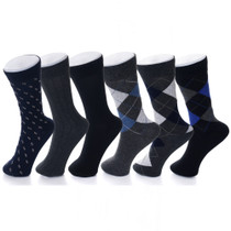 Alpine Swiss 6 Pack Mens Cotton Dress Socks Mid Calf Argyle Pattern Solids Set Size