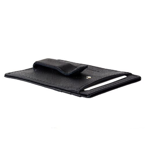 Black Genuine Leather Men's Money Clip Bifold Wallet Card Front Pocket