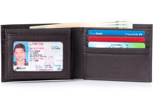 Leather wallet for men with multiple card slots and Id window
