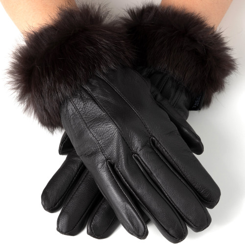  UXZDX Ladies Sheepskin Black Gloves Leather Fashion
