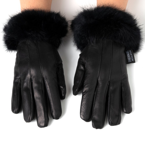  UXZDX Ladies Sheepskin Black Gloves Leather Fashion