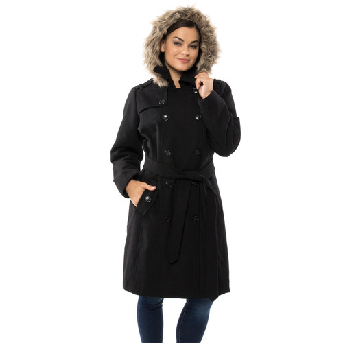 womens coat with belt and fur hood