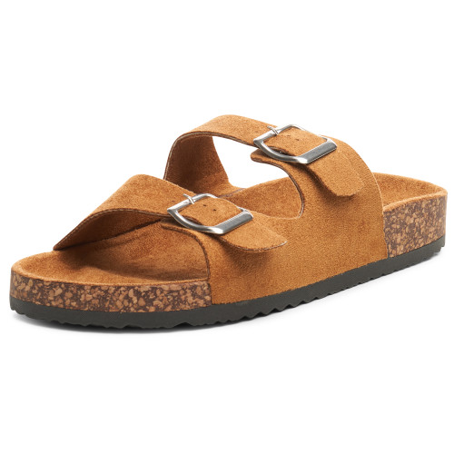 Two Strap Leather Sandals Tan by FEIT