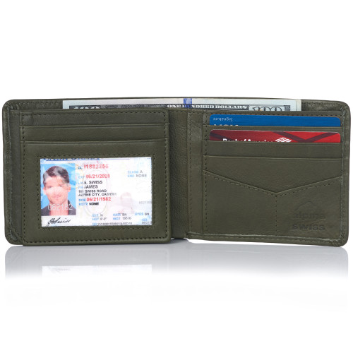 Buy Alpine Swiss Mens Leather Flipout ID Wallet Bifold Trifold Hybrid  Slimline Black/One Size at