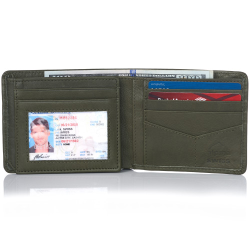 Alpine Swiss Mens Leather Flipout ID Wallet Bifold Trifold Hybrid Black