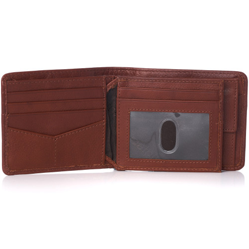 Fossil Men's Derrick RFID-Blocking Leather Bifold Wallet with Flip ID  Window for Men