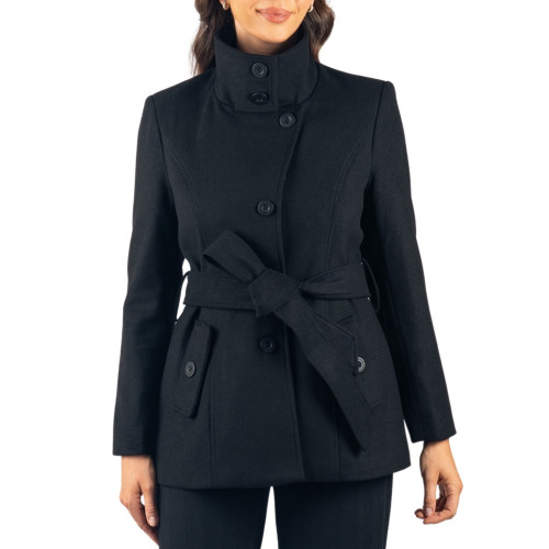 Alpine Swiss Bella Womens Belted Blazer Button Up Wool Coat Funnel Neck Jacket Size
