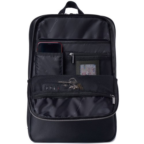 Alpine Swiss Men’s Sloan Slim 14.1” Laptop Backpack Top Grain Leather Black