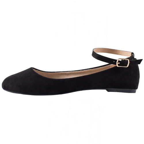 Women Ladies Nubuck Ankle Strap Ballet flat Shoes Black,Taupe 2891