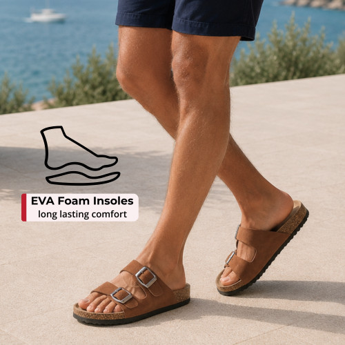 Alpine Swiss Mens Double Strap Contour Sandals | Adjustable Buckle