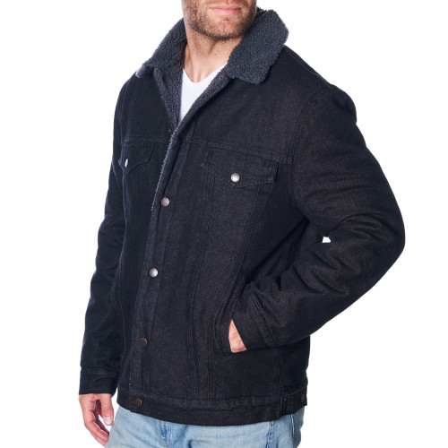 SLAY. Men's Winter wear Full Sleeves Solid Navy Blue Button-Down Denim  Jacket with Faux-fur Lining