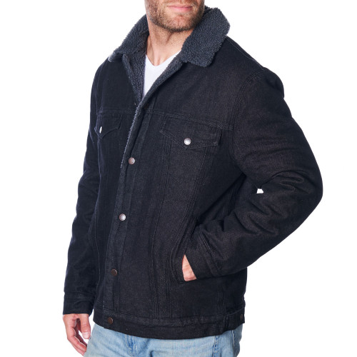 Men Hooded Faux Fur Collar Jean Jacket Fur Lining Fleece Jacket Denim Coat  Parka | eBay