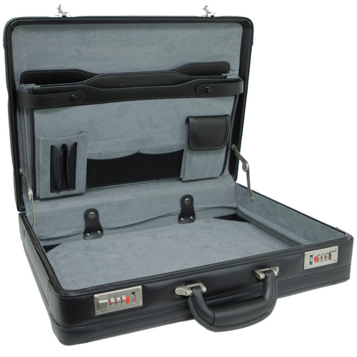 Alpine Swiss Expandable Leather Attache Briefcase Combination Locks Hard Case Size