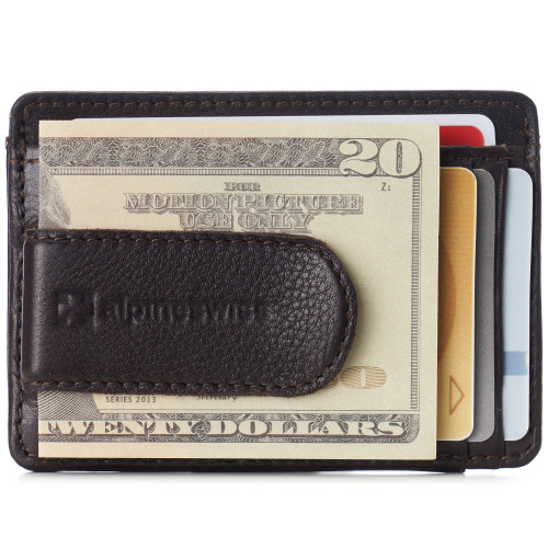 Alpine Swiss Double Diamond Mens RFID Money Clip Front Pocket Wallet Crosshatch Black