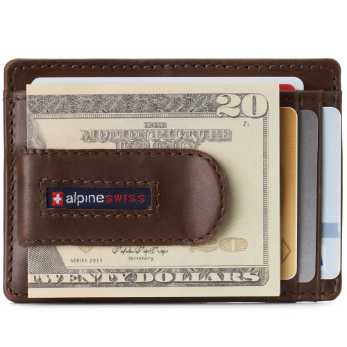 Alpine Swiss Harper Mens RFID Slim Front Pocket Wallet Magnetic Money Clip  ID Card Holder Leather Olive