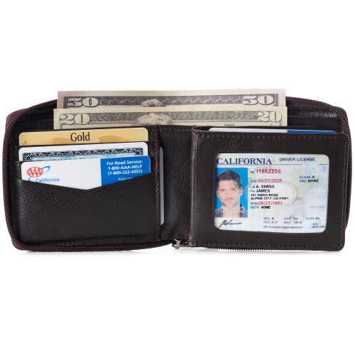 Alpine Swiss Portafoglio Uomo In Vera Pelle Di Vacchetta Con Protezione RFID - Modello Connor Bifold Passcase - Colore Oliva, Confezione Regalo