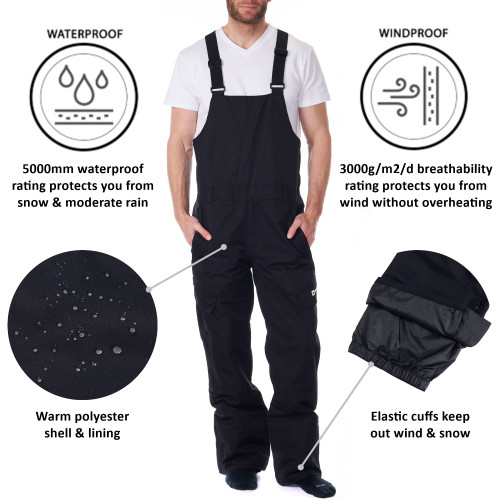 Alpine Swiss Mens Waterproof Snow Pants with Removable Suspenders Insulated Winter Snowboarding Ski Pants Black 2XL
