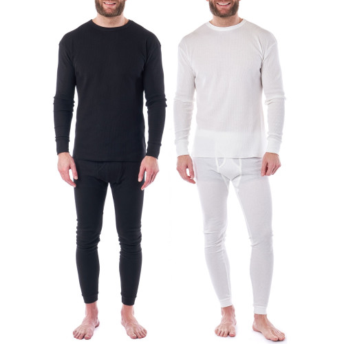 Mens Winter Fleece Lined 100% Cotton Thermal Long Johns Top Bottom Underwear  Set