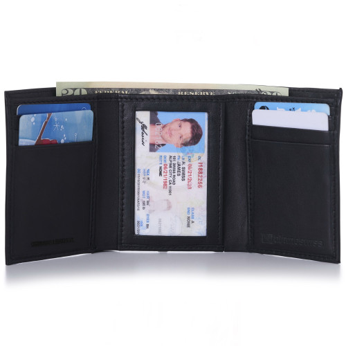 Alpine Swiss Mens Leather Flipout ID Wallet Bifold Trifold Hybrid Black