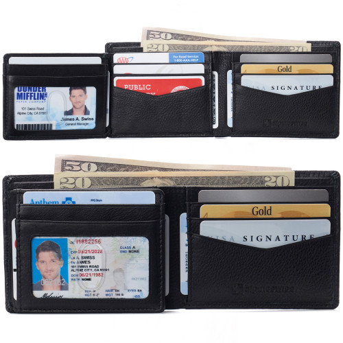 Alpine Swiss Mens Wallet for Men RFID Protected Leather Mens Wallet Spencer Bifold Divided Bill Section Gift Box 2 ID Windows 14 Card Storage Pockets Size