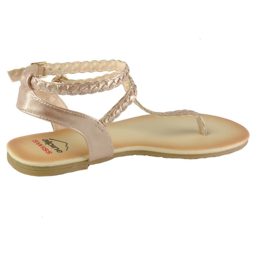 Alpine Swiss Women's Beth Two Strap Flat Sandals